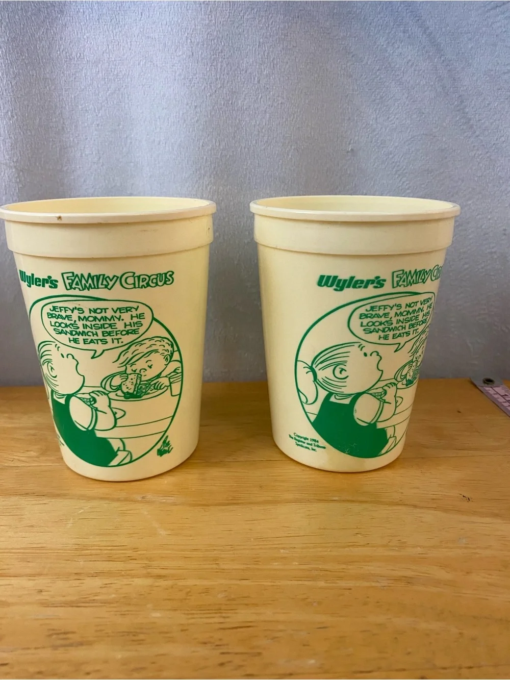 Vintage 1984-1985 Wyler's The Family Circus Set of 6 Plastic Drinking Cups